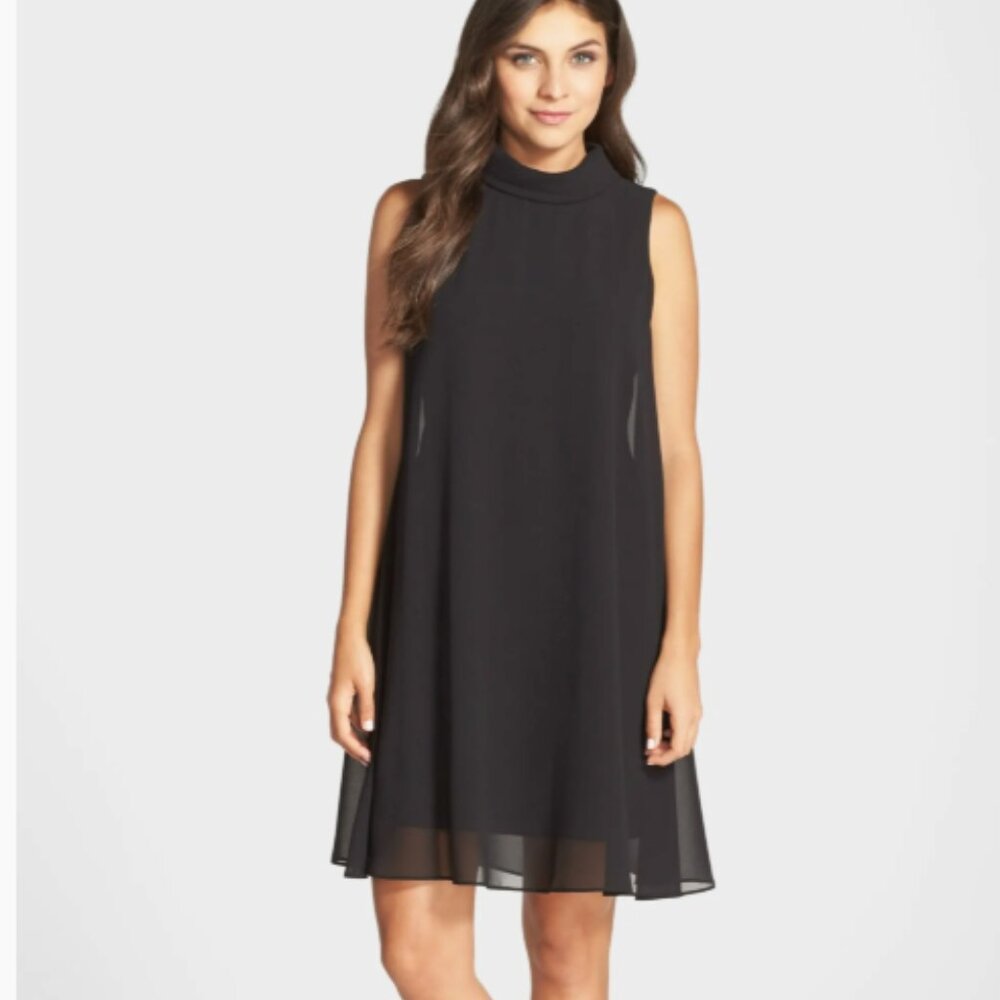 Mock Neck Chiffon Trapeze Dress - Picture 10 of 11